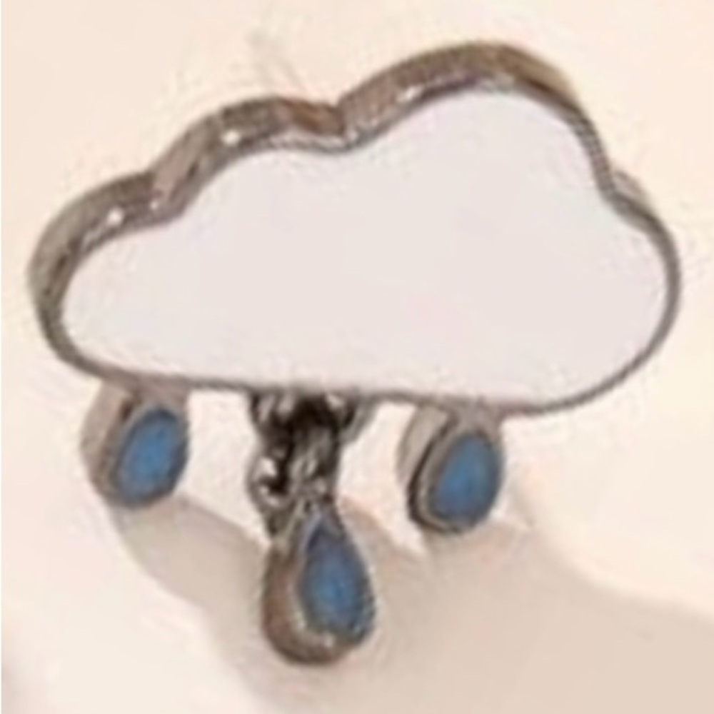 Stormy Skies- Rain Drop Cloud Blue White Enamel Dainty Mini Dangle Gunmetal Stud - Picture 8 of 14